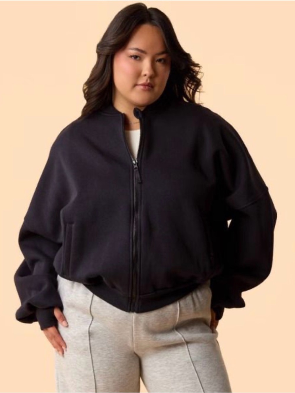 Blogilates Women's Marshmallow Bomber Jacket Black 3X